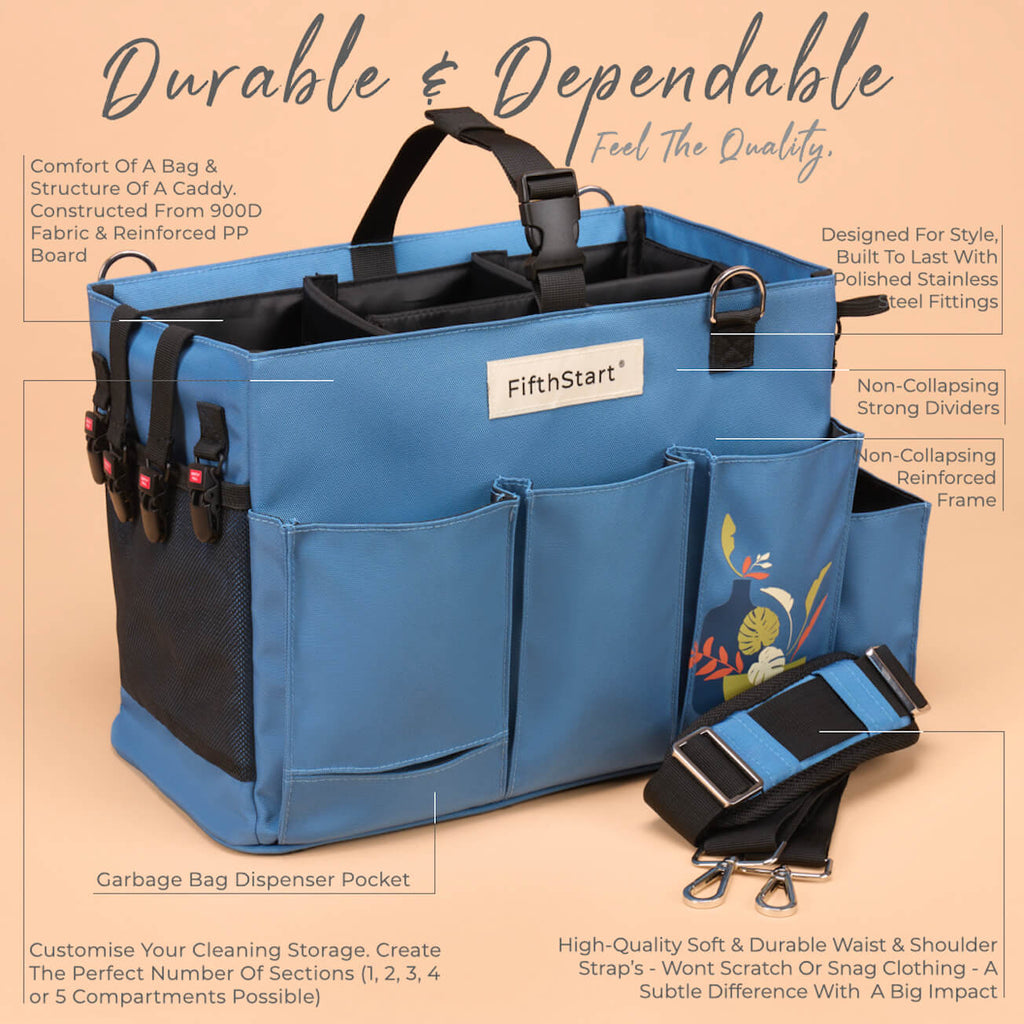 Large Wearable Cleaning Caddy Bag, Cleaning Supplies Organizer with Blue